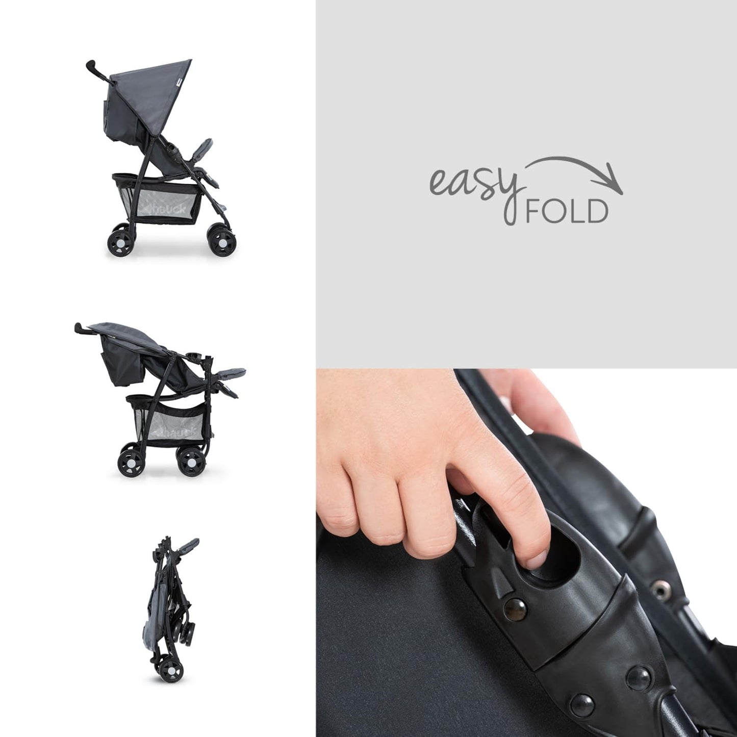 Carrito de Bebé Ultraligero – Reclinable, Plegado Compacto, Gris