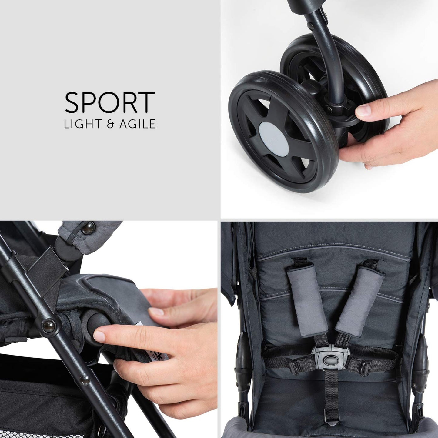 Carrito de Bebé Ultraligero – Reclinable, Plegado Compacto, Gris